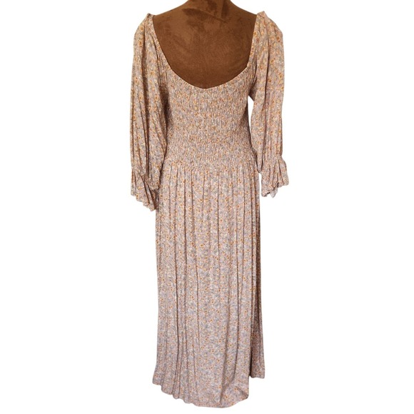 VICI Maxi Dress Size XL Prairie Cottagecore Smocked Long Sleeve Spring Slit - Picture 2 of 8